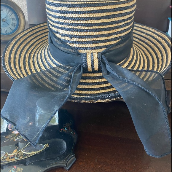 Black & Tan striped straw natural hat - Picture 5 of 8